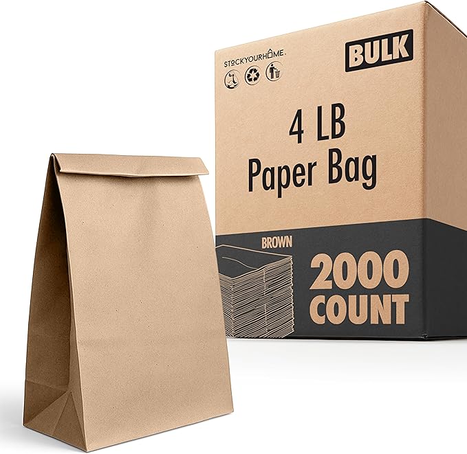Stock Your Home 4 lb Brown Paper Lunch Bags (2000 Count) – Bulk Disposable Lunch Sacks, Small Size Blank Bags for Snacks, Sandwiches, Grocery Food, and Arts & Crafts