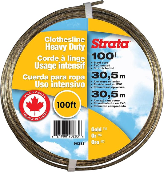 Strata Clothesline - Galvanized Steel Cable - PVC Coasting (Gold, 100')