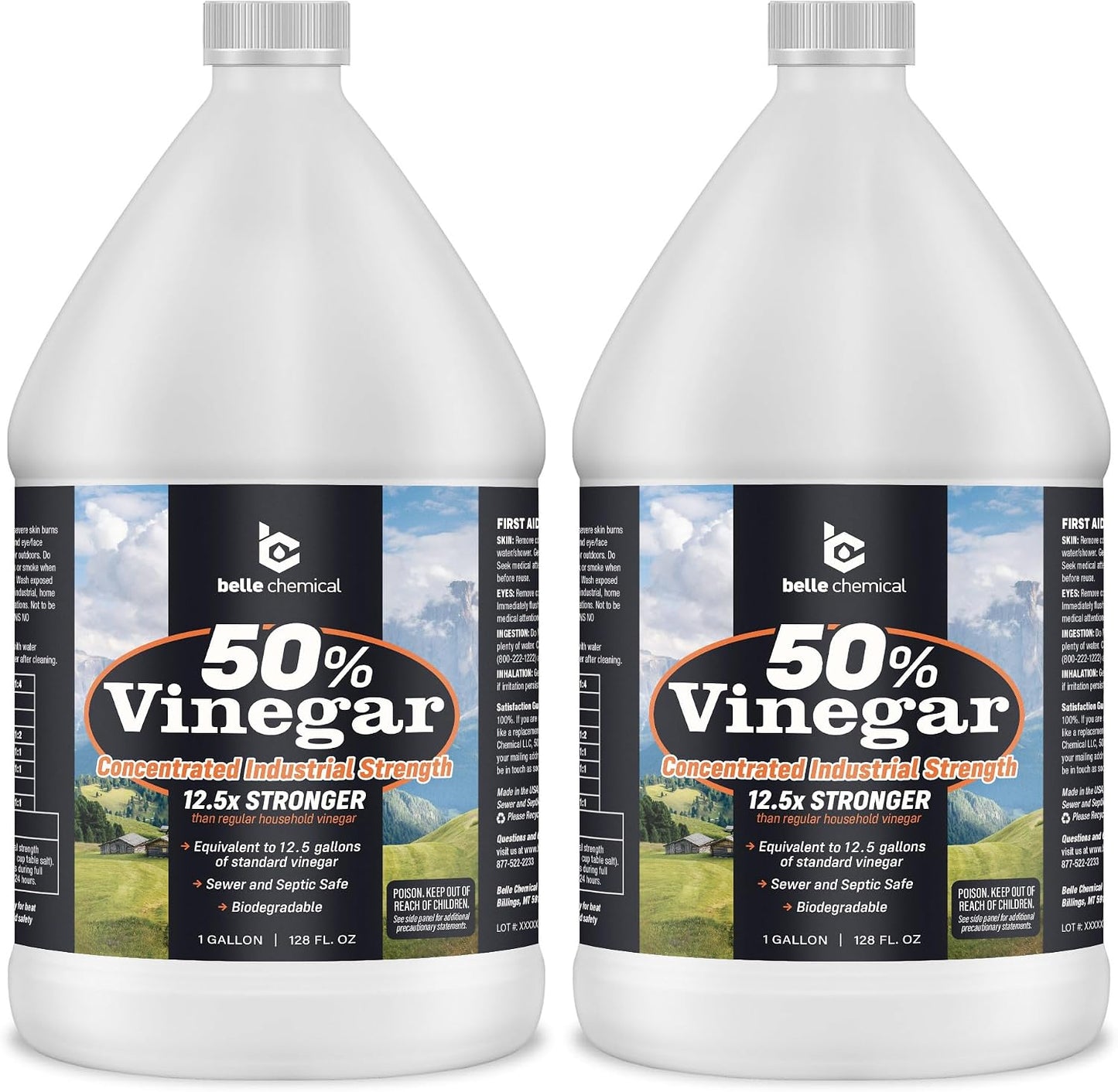 Belle Chemical 50% Pure Concentrated Vinegar – 12.5x Stronger – Indoor and Outdoor Cleaner (1 Gallon)