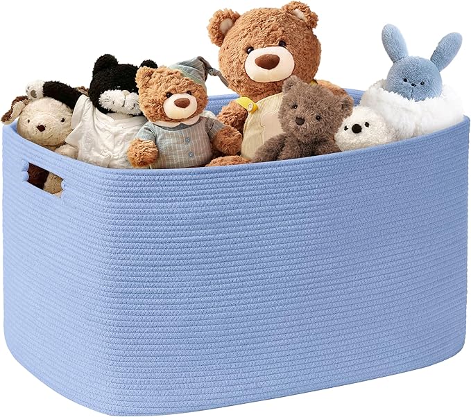 86L Large Baby Girls Laundry Basket for Nursery Storage,Cute Woven cotton Rope Baskets for Kids Toyï¼Gifts, Boho Square Wicker Blanket hamper for Living Room,Bedroom Dirty Clothes,Blue Purple