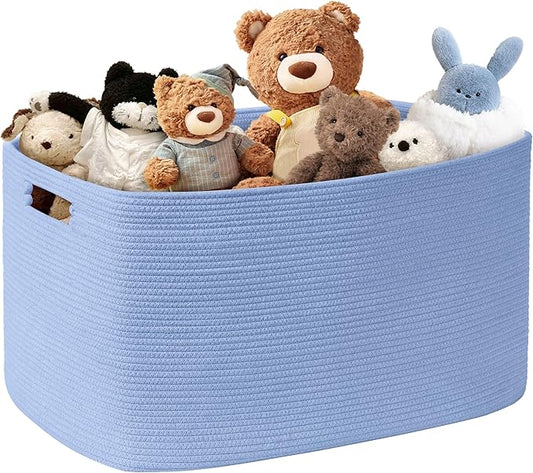86L Large Baby Girls Laundry Basket for Nursery Storage,Cute Woven cotton Rope Baskets for Kids Toyï¼Gifts, Boho Square Wicker Blanket hamper for Living Room,Bedroom Dirty Clothes,Blue Purple