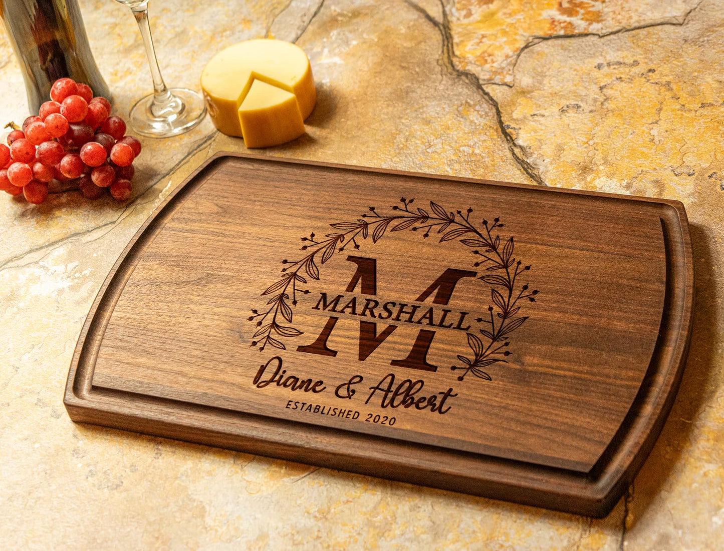 Crafted Treasures Customized Cutting Boards - Personalized Wedding Gift for Couple - Custom Engraved Charcuterie Board - Best Present Idea for Bride, Bridal Shower, Housewarming,Anniversary,Christmas