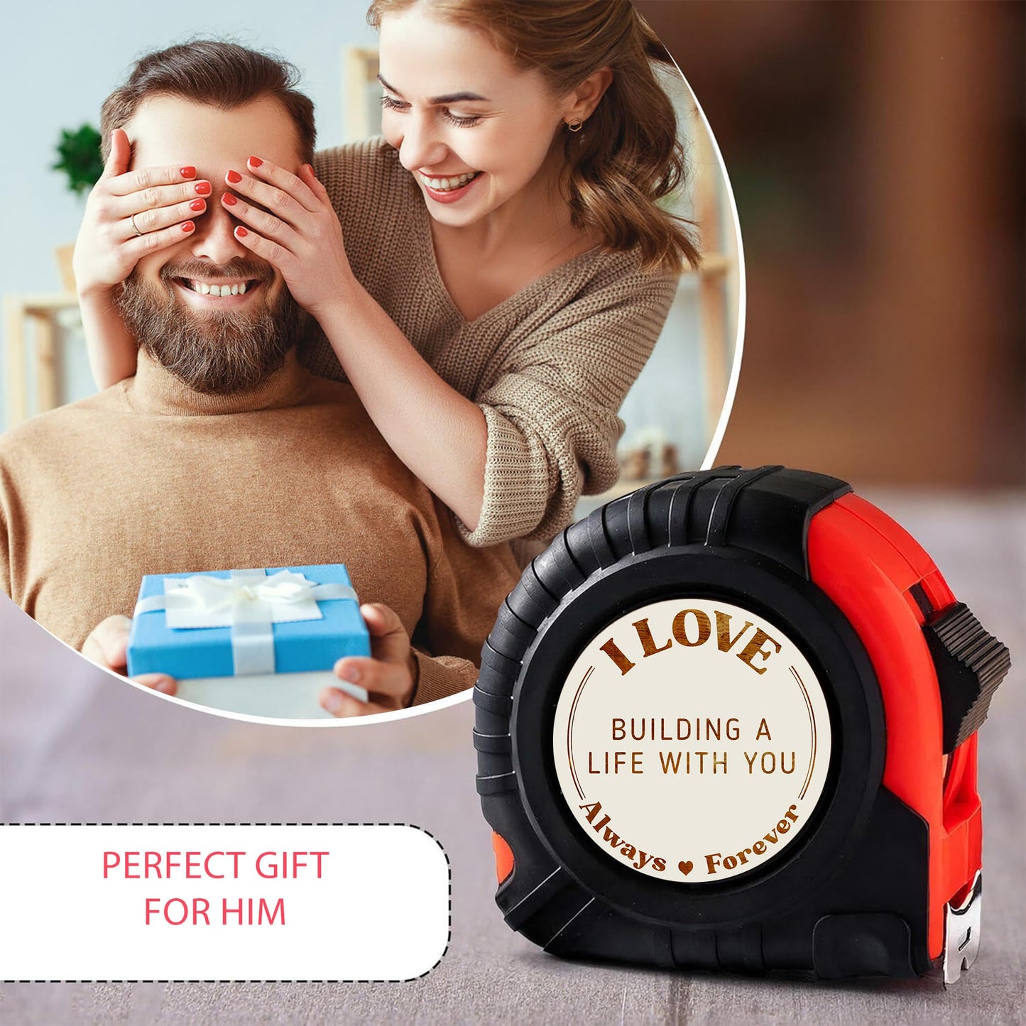Gossby Gift for Husband, Boyfriend - I Love Building A Life with You Tape Measure - Christmas, Valentines, Anniversary Tool Gift for Him - Men Gift for Husband, Boyfriend from Wife, Girlfriend