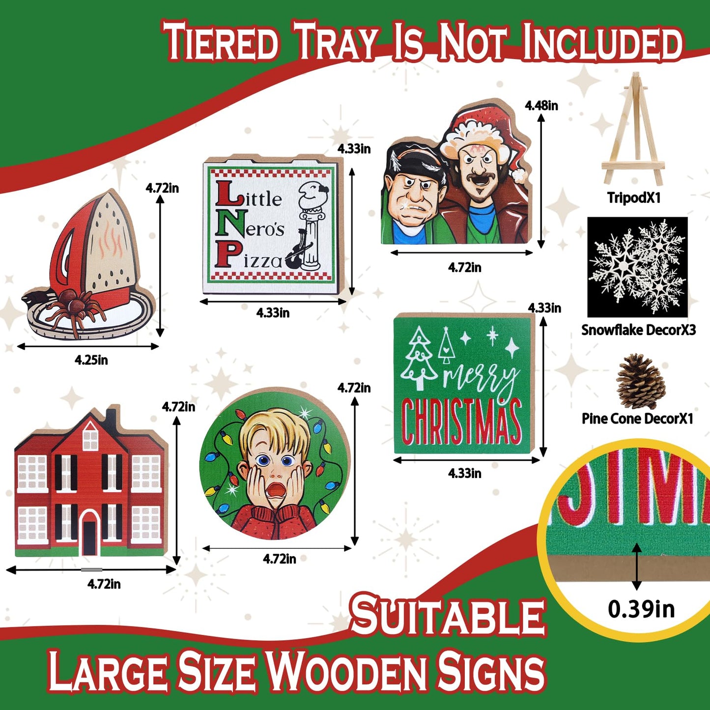 Uruney Merry Christmas Tiered Tray Decor, Christmas Classic Movie Tray Decorations, Xmas Alone Boy Kevin Thieves Wooden Signs, Funny Holiday Rustic Farmhouse Home Decor for Table Shelf Mantel Party