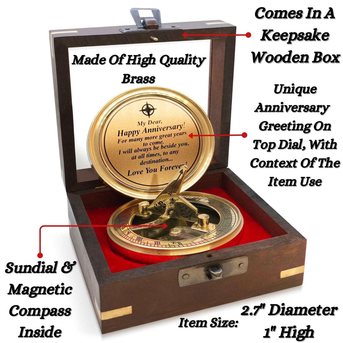 OakiWay Anniversary Sundial Compass Gift for Him or Her - Unique Gift Ideas for Husband or Wife, Men Wedding Anniversary 50th 40th 25th 20th Year Celebration, Gift Card Included