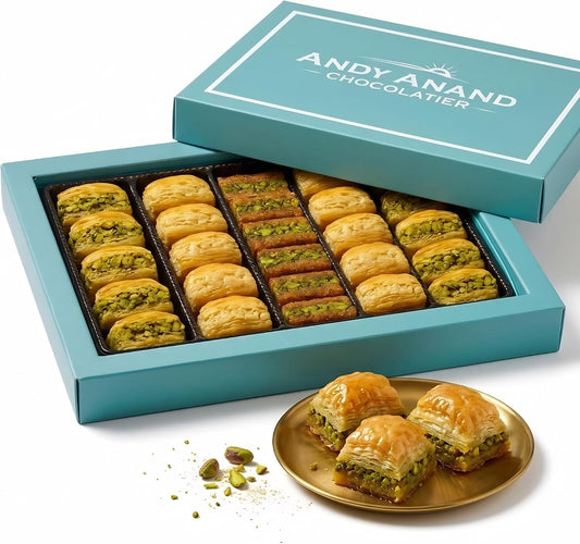 ANDY ANAND CHOCOLATIER Sugar Free Baklava - Turkish Baklava Pastry With Nuts, Delicious Edible Gift Box with Pistachio, Walnut & Hazelnut, Gourmet Assorted Flavor Snack Box (26 Pcs, 8.8 Oz)