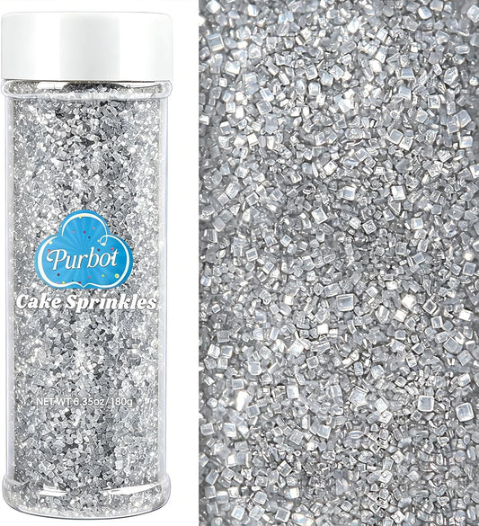 Silver Sprinkles Sanding Sugar for Baking, 6.35 oz Edible Sparkling Sugar Crystals, Decorating Sugar Sprinkles for Cake Cupcake Cookie Ice Cream Topping