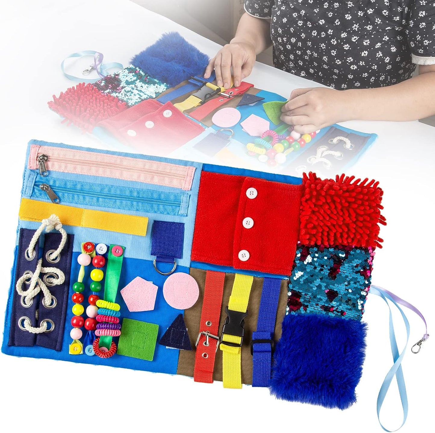 Fidget Blanket for Elderly with Dementia & Alzheimer's, Sensory Activities Mat Anxiety Relief Toys, Portable Lap Pad for Memory Loss, Autism ADHD Calming Gifts, 18-in-1 Busy Board, Father's Day Gift