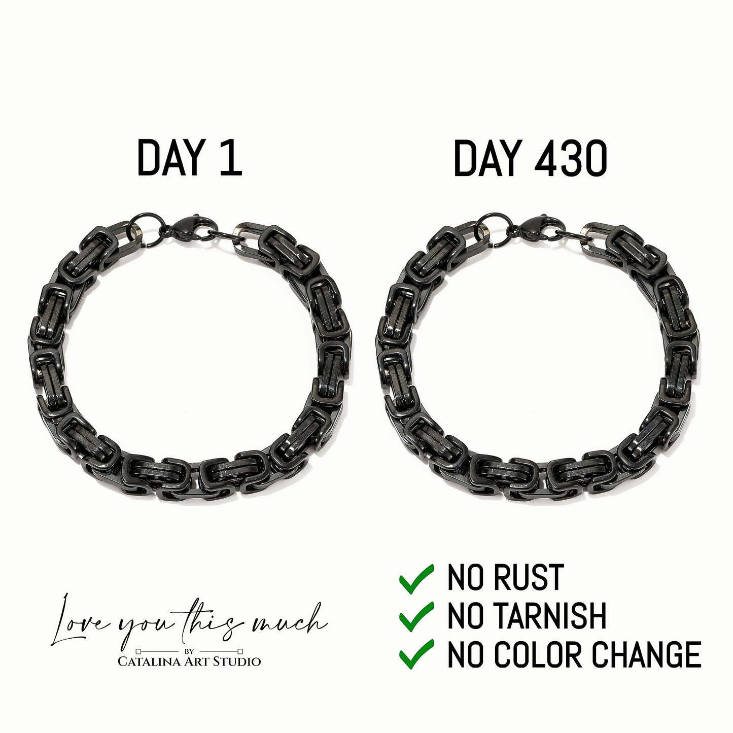 Love You This Much To My Husband Classic Steel Bracelet | Gift for Husband | Best Gift for Hubby Birthday (Twist Link Bracelet, Titan Black Finish)
