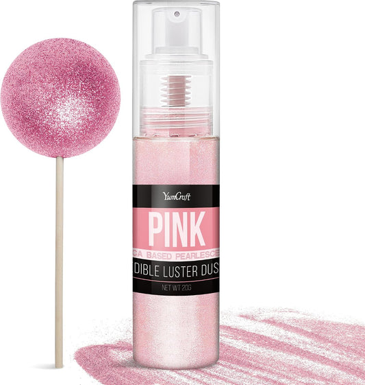 Edible Glitter Spray - 20g Luster Dust Edible Food Grade Glitter for Cake Decorating, Cocktails, Drinks - Shimmer Dust Powder Metallic Food Coloring Powder for Cookie, Candy, Icing (Pink)