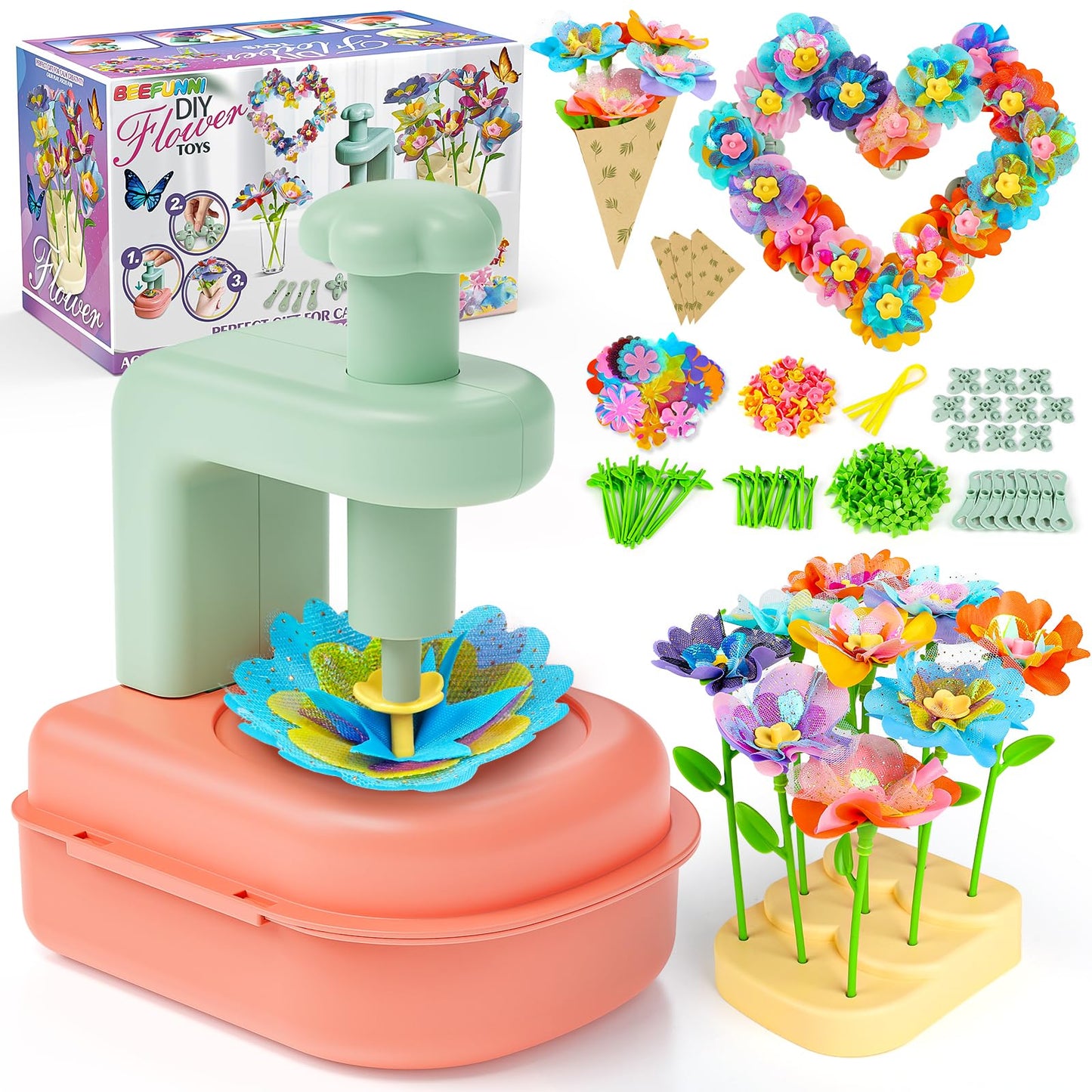 beefunni Flower Bouquet Craft Kit, DIY Arts and Crafts Toys for Kids Ages 4-8, Educational Flower-Making Activity Toy Set for Toddler and Kids, Birthday Gift for 4 5 6 7 8+ Year Old Girls and Boys