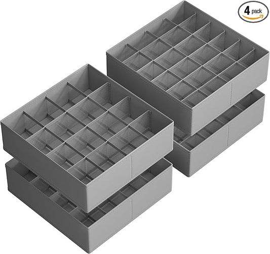 SONGMICS 4 Pack Drawer Organizers, 80 Cells (2x16+2x24), Foldable Dividers, 11.8 x 11.8 x 3.9 Inches, for Socks, Underwear, Ties, Belts, Dove Gray URUS011G01