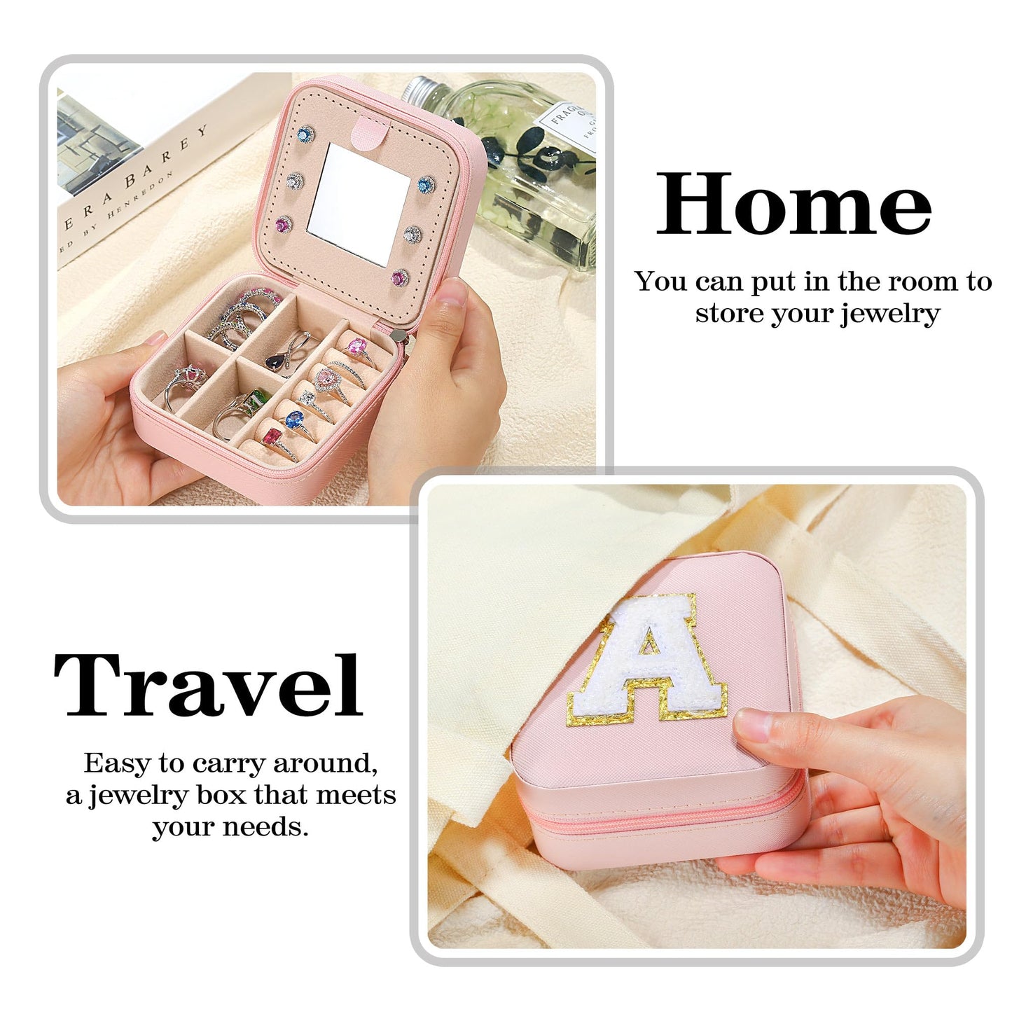 Parima Gifts for Teen Girls - 2025 Travel Jewelry Case Gifts Ideas, 6,7,8,9,10,11,12,13,14 Year Old Girl Birthday Gift Travel Jewelry Organizer Christmas Gifts for Daughter - Letter E, Pink