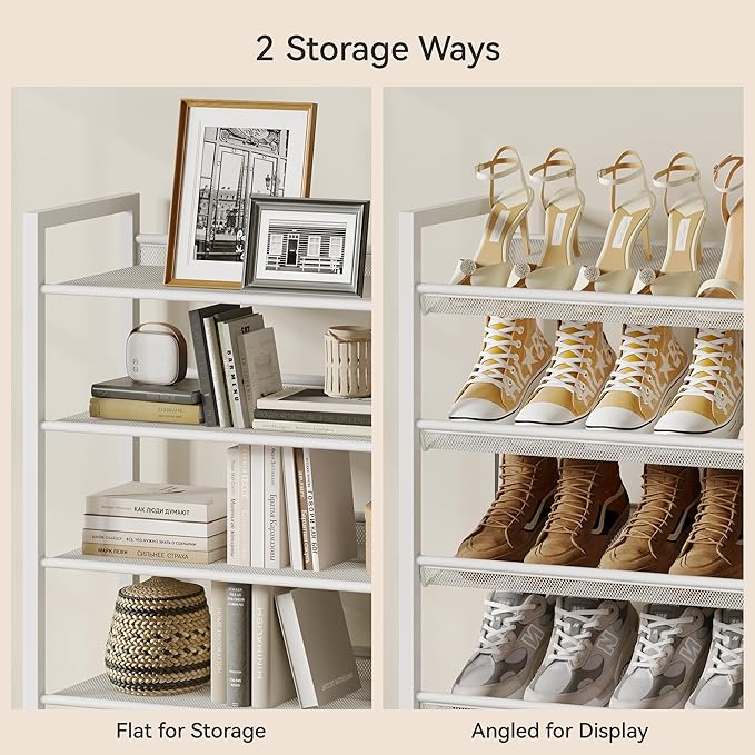 Shoe Rack,12 Tier Metal Shoe Organizer,Max Holds 60 Pairs,Heavy Duty Shoes Shelf for Garage, Entryway, Closet,White