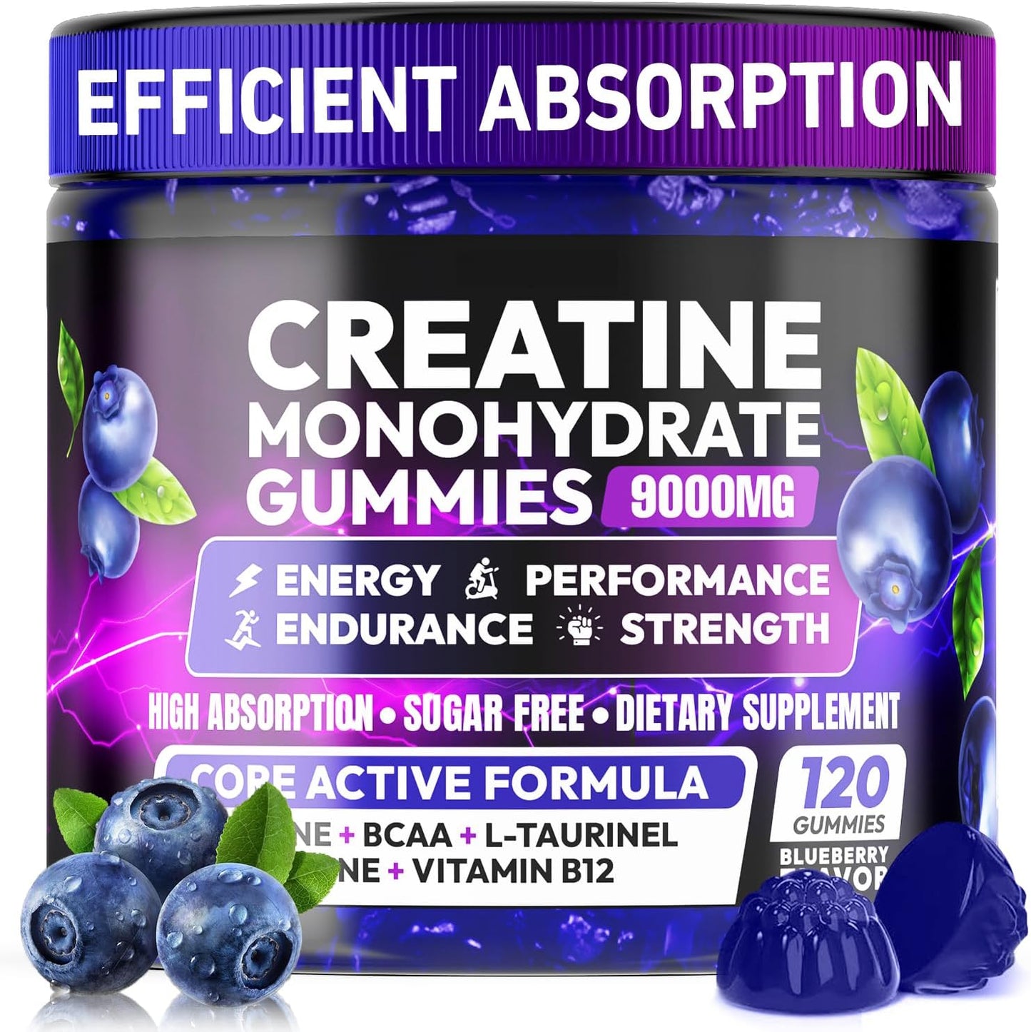 Creatine Gummies Monohydrate Complex for Men & Women, Creatine Pre-Workout for Enhance Muscle Strength Recovery Cognitive Health & Memory, 120 Gummies Sugar Free Vegan Non-GMO