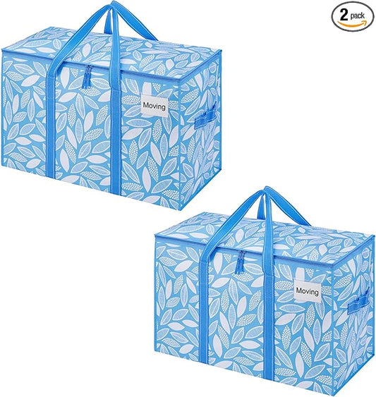 VENO 2 Pack Moving Bags, Heavy Duty, Moving Boxes Alternative, Packing Storage Supplies, Dorm Room Essentials with Zipper for Clothes, Extra Large Packaging Totes (Spring Breeze, 2 Pack)