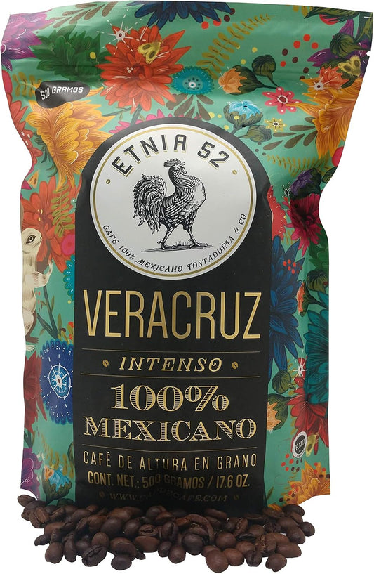Etnia 52 - Veracruz (Intenso), Mexican Whole Bean Coffee, 1 lb. or 16 oz., Kosher Certified (KMD), Made in Mexico, includes Ebook