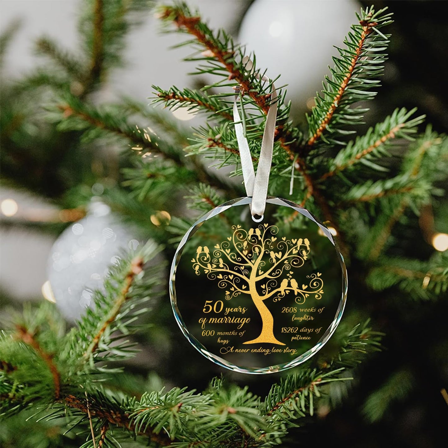 50th Wedding Anniversary Ornament, 50th Anniversary Wedding Gift, 50 Years As Mr. & Mrs. Gift for 50 Years Couple Husband Wife Married Parents Grandparents Friends - Glass Ornament 3"