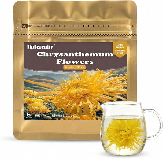 SipSerenity Golden Chrysanthemum Tea Whole Dried Premium Chrysanthemum Flowers, Sulfur-Free,Caffeine-Free Herbal Tea, Natural Blooming Floral Tea for Cup or Teapot,1.18oz (6 PCS)