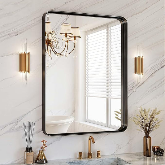 30x36 Inch Black Metal Framed Bathroom Mirror for Wall, HD Tempered Glass, Vanity Mirror for Over Sink, Anti-Rust Aluminum Alloy Mirror, Farmhouse, Horizontally or Vertically Hanging