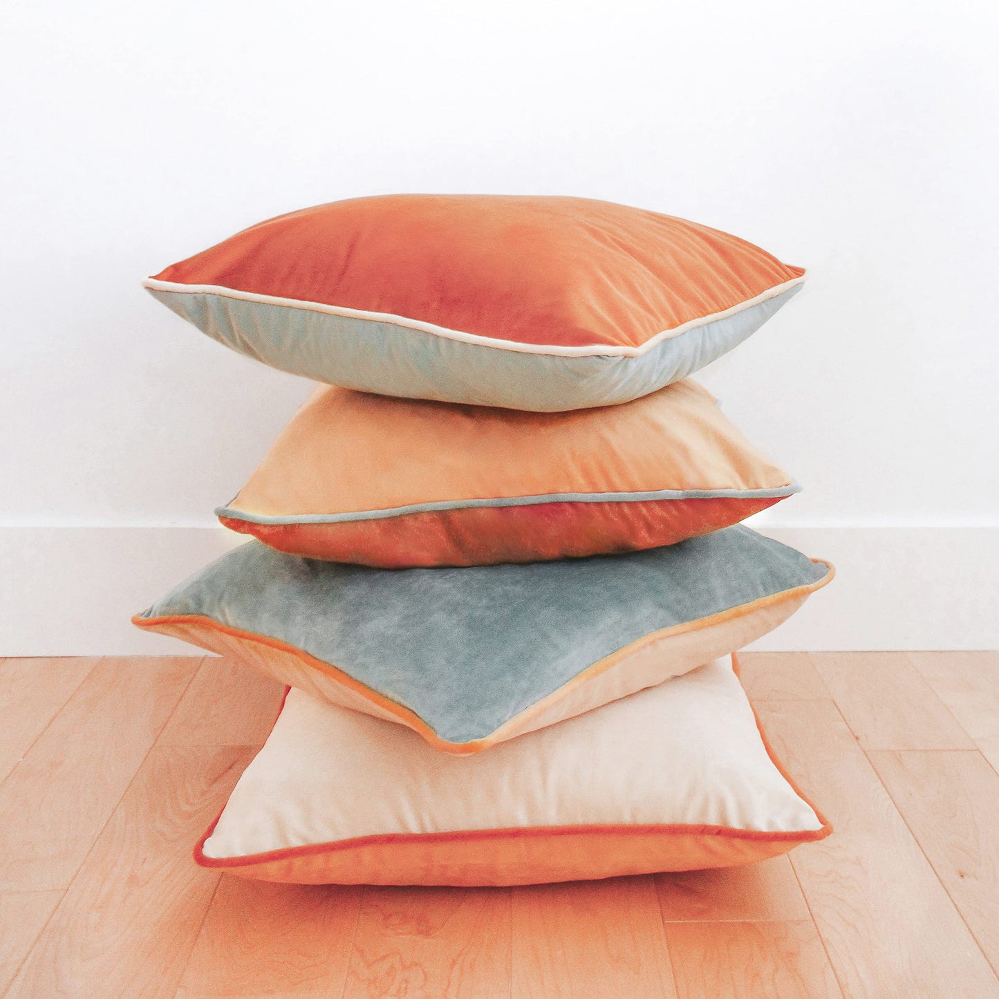 MONDAY MOOSE Decorative Throw Pillow Covers Cushion Cases, Set of 4 Soft Velvet Modern Double-Sided Designs, Mix and Match for Home Decor, Pillow Inserts Not Included (18x18 inch, Orange/Teal)