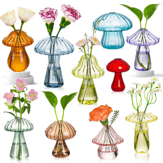 Plant Propagation Station, Set of 10 Colored Mushroom Vase, Glass Propagation Stations, Mini Terrarium for Plants, Unique Small Propagation Planter Cute Mushroom Decor Gifts for Women (10Pcs Colorful)