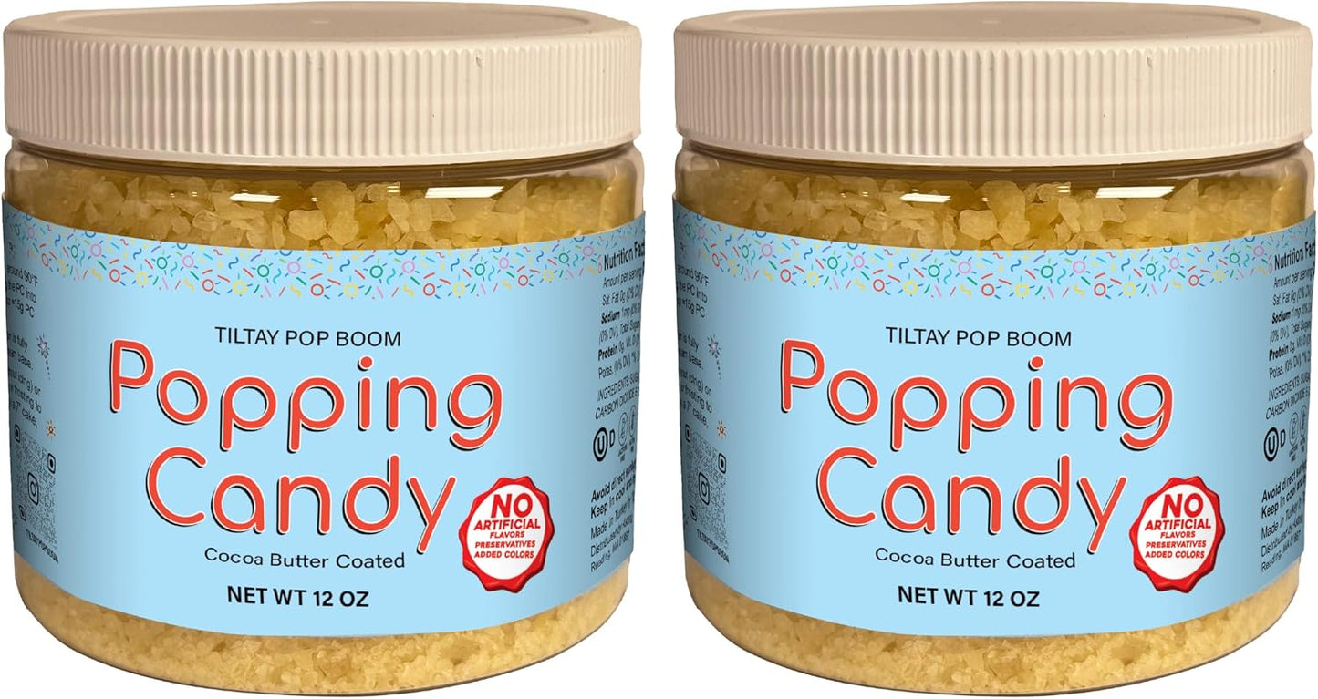 Pop Boom Popping Candy Bulk 12 oz. Jar - Cocoa Butter Coated - OU-D Kosher Certified, Non-GMO, Lactose Free No Artificial Flavor & No Artificial Color [2 Pack]