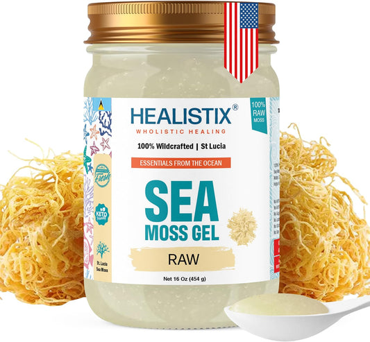 Healistix Raw Sea Moss Gel [16 Oz] - Exquisitely Crafted from Irish Seamoss Wildcrafted in The Pristine Waters of St Lucia, A Natural Delight Sea Vegetable in Glass Jar