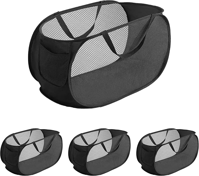 4 Pcs pop up laundry hamper Sturdy Large Capacity collapsible laundry basket,Laundry Room,Toy storage,Versatile Use-Home,Camping,Dorm,Hotel,Travel(Black) ï»¿