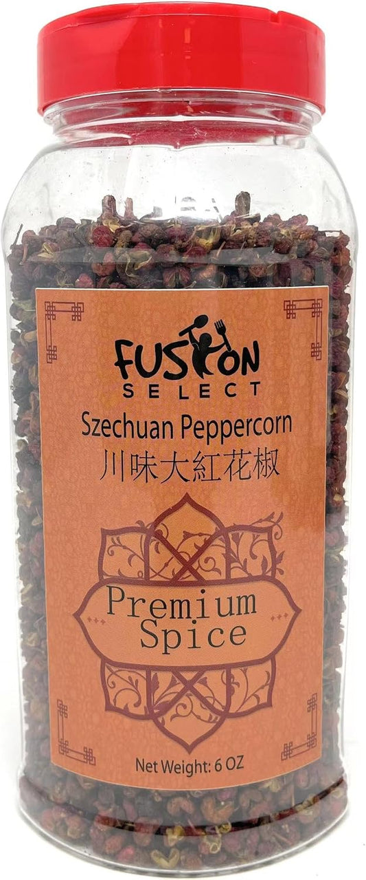 Fusion Select Premium Szechuan Peppercorn - Authentic Sichuan Whole Peppercorns for Chinese Cuisine, Mapo Tofu, Kung Pao Chicken - Spice Seasoning with Tasty Lemon Twist - Double Flip Lid Jar - 6oz