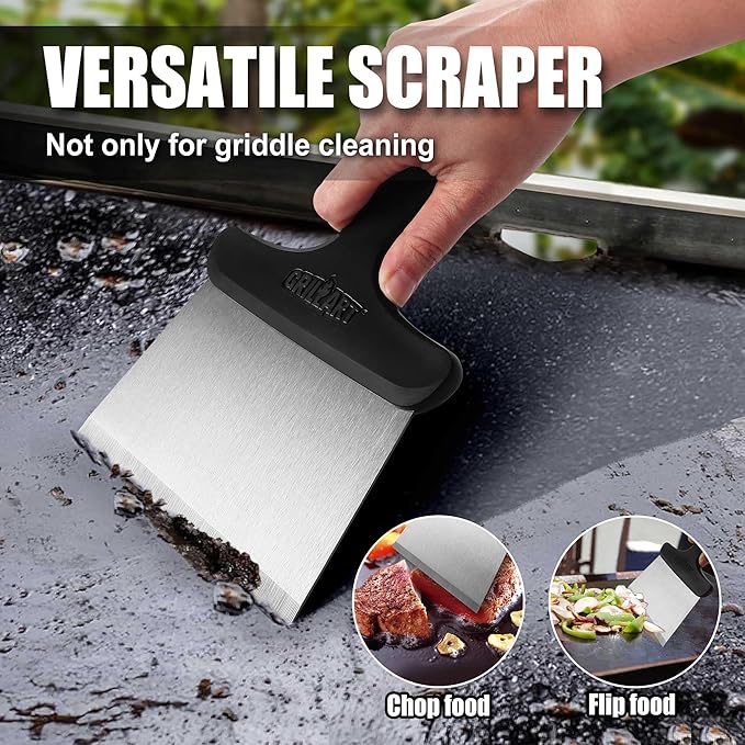 GRILLART Griddle Cleaning Kit for Blackstone, Flat Top Grill Cleaning Kit with Grill Stone, Griddle Scraper, Scouring Pad and Handles, Multifunctional Griddle Accessories for Rusty Grills, Orange