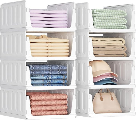 Lifewit Stackable Closet Organizers and Storage Basket for Clothes, Plastic Sweater Storage Bins for Wardrobe, Multifunctional Pants Organizer for RV, Pantry, Bathroom, Kitchen, Dorm, 24L, 8 Pack