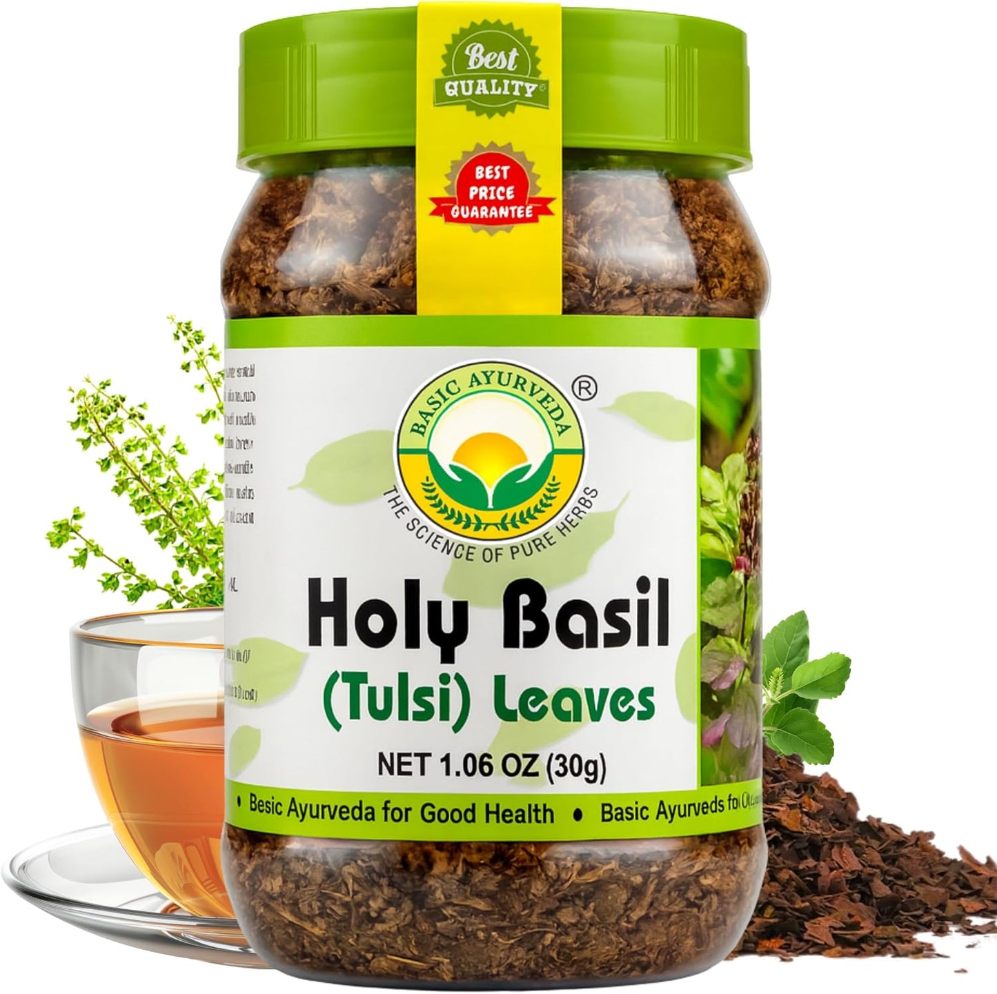 Basic Ayurveda Holy Basil (Tulsi) Leaves | 1.06 Oz (30g) | Pure Dried Tulsi Leaves | Natural Ayurvedic Herb for Herbal Tea, Detox & Daily Wellness | Non-GMO, Gluten-Free & Vegan