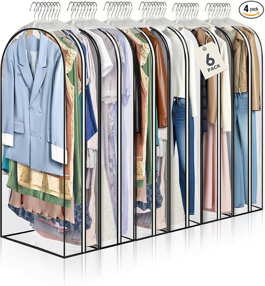 4 pcs 60" Garment Bags for Hanging Clothes, Clear Suit Bags for Closet Storage Clothing Storage, Garment Bags for Travel Covers with 10" Gussets for Coats, Jackets, Shirts and Sweater