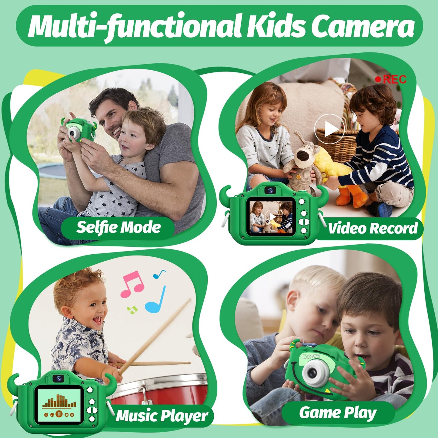 Goopow Kids Camera Toys for 3-8 Year Old Girls Boys,Children Digital Video Camcorder Camera with Cartoon Soft Cover, Best Chritmas Birthday Festival Gift for Kids - 32G SD Card Included