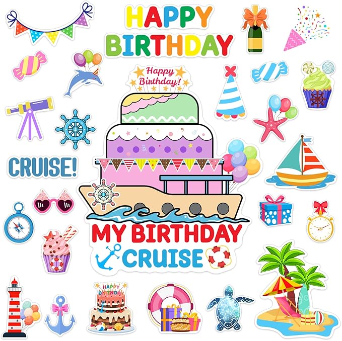27PCS Birthday Cruise Door Decorations Happy Birthday Magnetic Cruise Cabin Magnets Funny Carnival Cruise Ship Decorations for Stateroom Cabin Door Refrigerator Car Computer, HQ-555