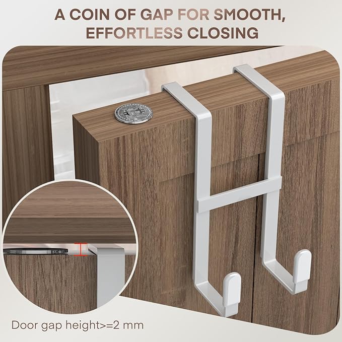 FYY 2 Packs Over The Door Hooks, Double Sided Door Hanger Hook - Heavy Duty No Drill Wall Hooks for Hanging Coats, Towels, Bags, Kitchen Closet Fits Most Doors Up to 1-7/8" Thickness (5.12" L, White)
