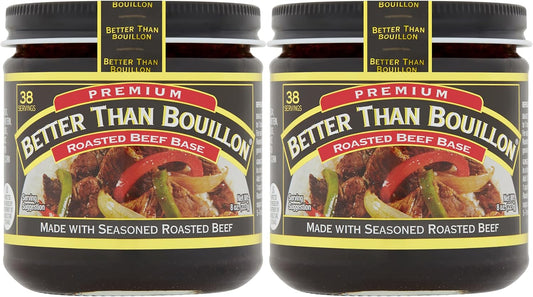 Better Than Bouillon Premium Roasted Beef Base, Made with Seasoned Roasted Beef, Blendable Base for Added Flavor, 38 Servings Per Jar, 8 Ounce Jar (Pack of 2)