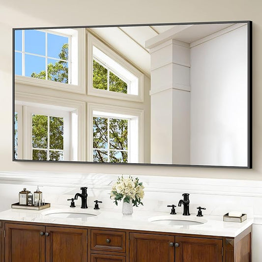 Black Bathroom Mirror for Wall, 60x36 Inch Rectangle Mirrors with Metal Frame, Large Modern Vanity Wall Mirror for Bathroom Living Room, Entryway Hangs Horizontal or Vertical