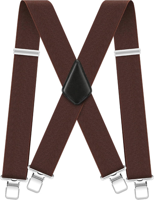 Men's Suspenders Heavy Duty Suspenders for Men Braces 2 inch Wide Clips High Elastic X Style Adjustable Work Suspenders