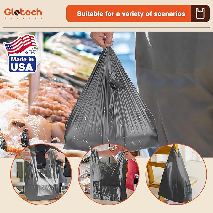 Glotoch 500 Count - Plastic T-shirt Bags Gray, 11.5" x 6.5" x 21" Grocery Bags with Handles for Restaurant, Retail, Grocery Store, Takeout, Convenience Stores, Shopping Bag