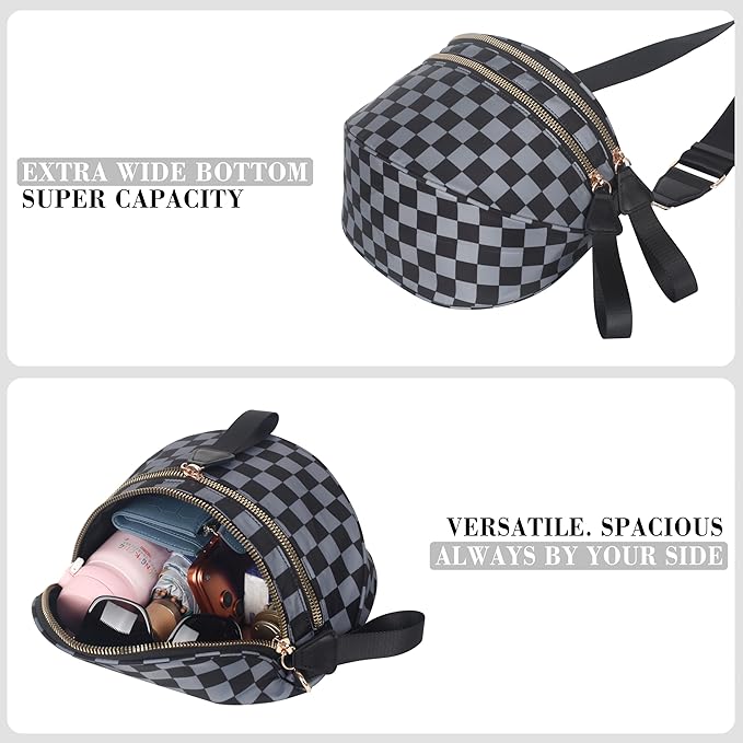 Checkered Crossbody Bag for Women, Spacious Sling & Stylish Bum Bag for Travel, Concerts, Festival, Nylon Fanny Pack Belt Bag (Colour Bum Bag-Black Grey Checkered)
