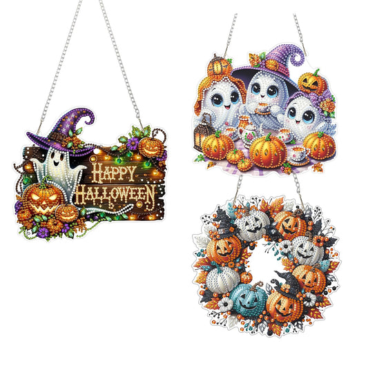 AIBOERL Diamond Art Hanging Kit for Adult,Special Shaped Rhinestone,Double Sided 5D DIY Acrylic Diamond Art Painting Window Pendants Home Garden Wall Hanging Kits Hanging Ornament (3 Pack Halloween)