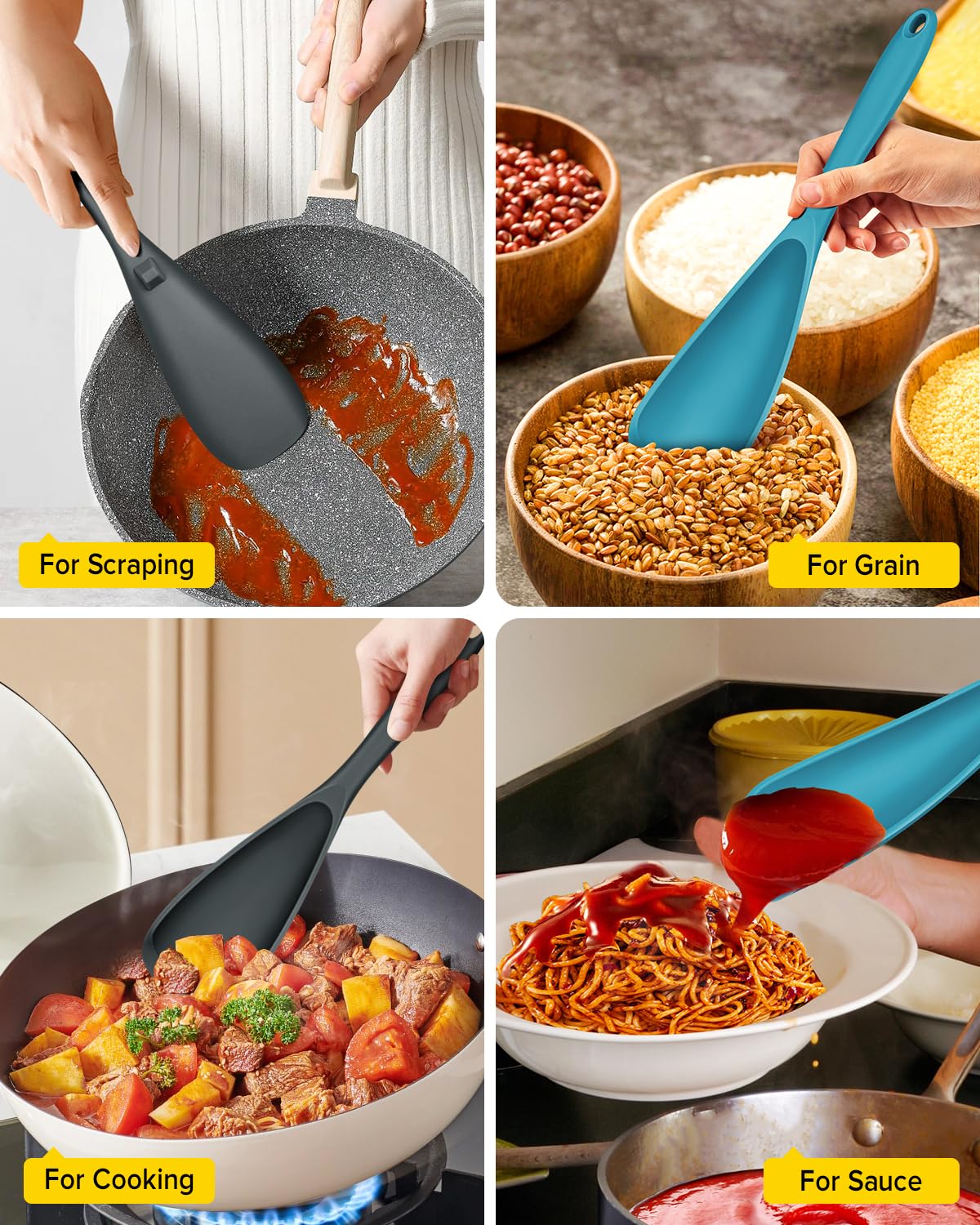 Pack of 2 Cooking Spoons for Non Stick Cookware, Multifunction Spatula Spoon BPA-Free, One-Piece Design, Suitable for Scooping, Scraping, Serving and Mixing(GRAY-BLUE)