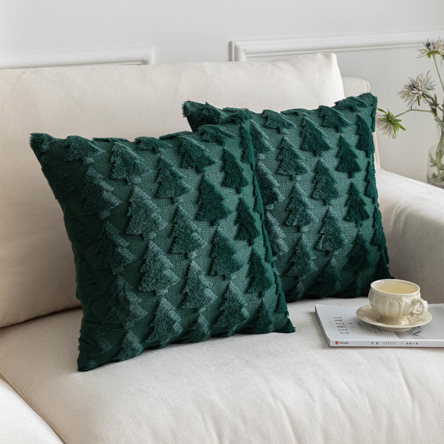 SHITURRE Christmas Tree Decorative Throw Pillow Covers Set of 2 Packs, Soft Fluffy Pillowcases for Home DÃ©cor, Boho Pillow Covers for Couch Bedroom(Green-Tree, 20"x20")