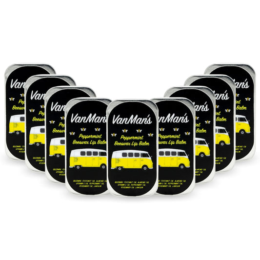 Vanmanâs - Handmade Peppermint Beeswax Lip Balm (9 Pack) - Peppermint Lip Balm with Rosemary, Almond and Coconut Oil - Bee Balm with Vitamin E - Peppermint Balm Ideal for Dry Lips