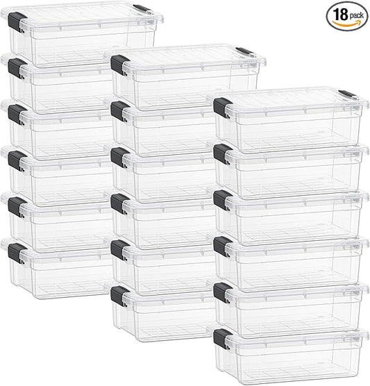Superio Clear Storage Box with Lid, 4.5 Quart Plastic Container Bins for Organizing, Stackable Crates, BPA Free, Non Toxic, Odor Free, Organizers for Home, Office, School, and Dorm, 18 Pack