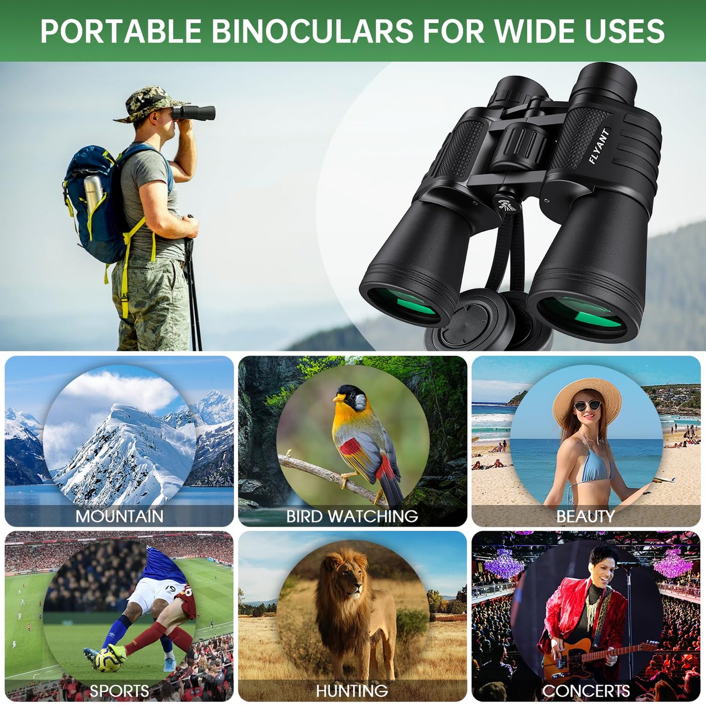 20x50 High Powered Binoculars for Adults, Waterproof Compact Binoculars with Low Light Vision for Bird Watching Hunting Camping Travel Cruise Hiking Sports Stargazing, Christmas Birthday Gifts for Men