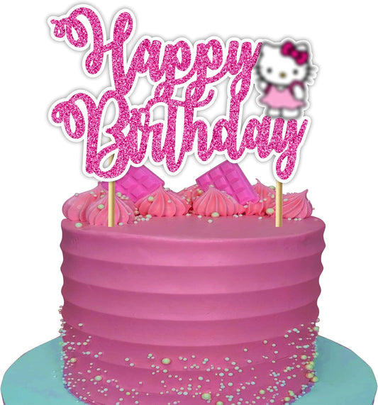 Kawaii Cute Cartoon Cat Happy Birthday Cake Topper Decoration, Adorable Cat Theme Birthday Cake Topper for Celebration, Party Cake Decoration for Dessert Table, Photo Display and Event Supplies