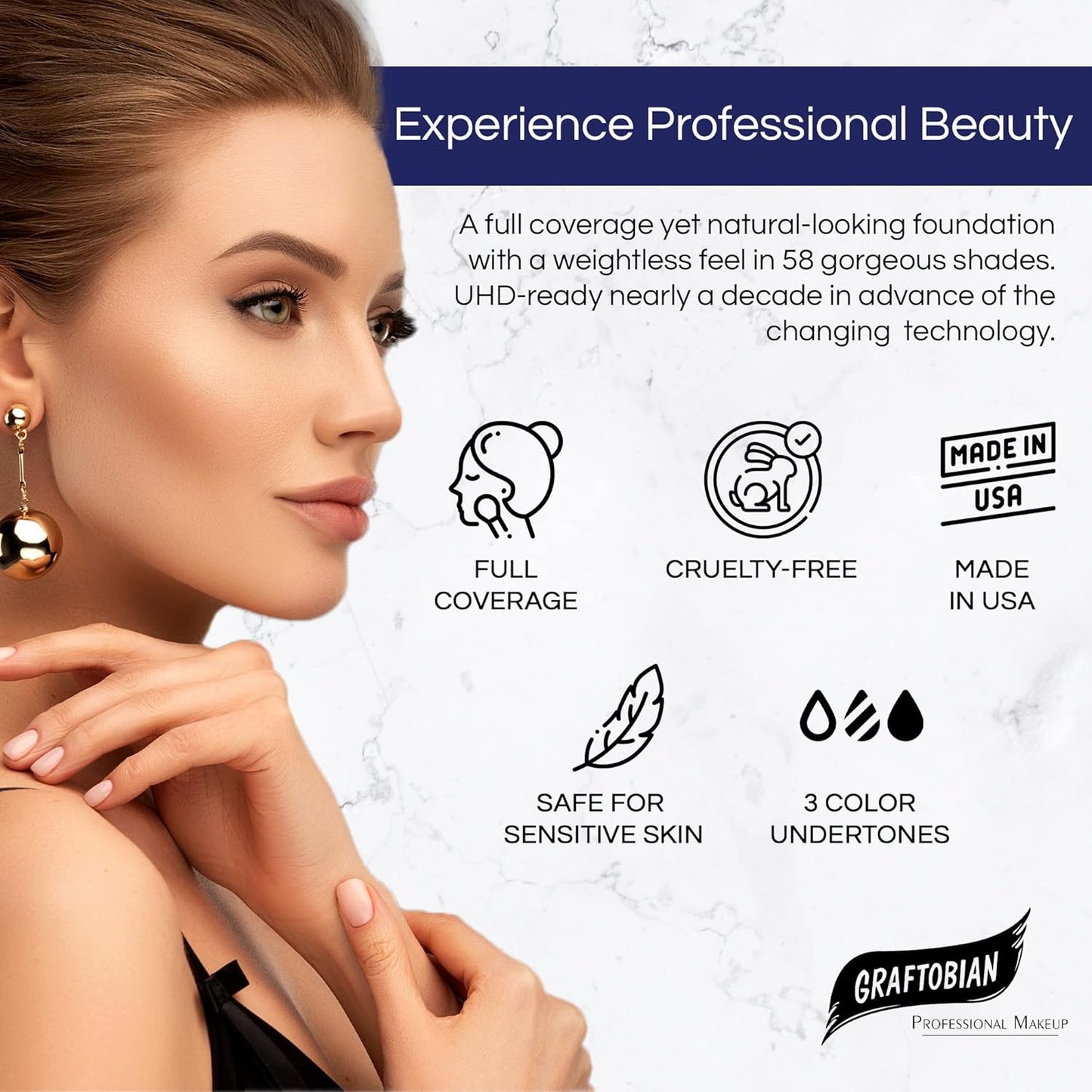 Graftobian HD Glamour Crème Foundation 1/2oz, Weightless Full Coverage Makeup, 65 Inclusive Shades, For All Skin Types, Natural or Full-Glam Looks, For Professionals and Beginners, Sienna